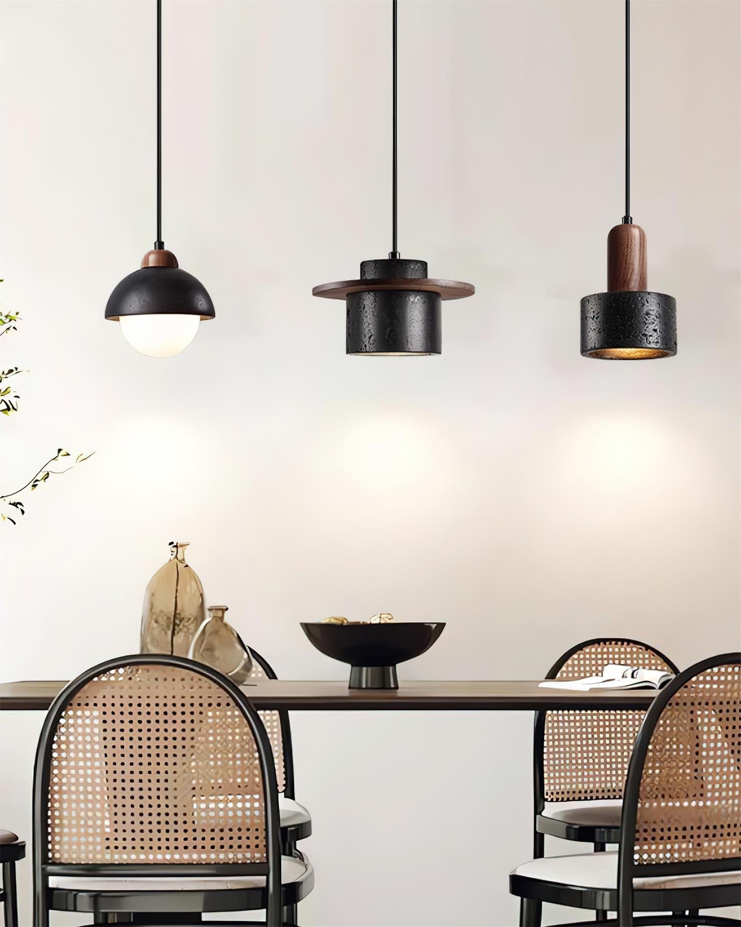 Ritta Black Travertine Pendant Light Set