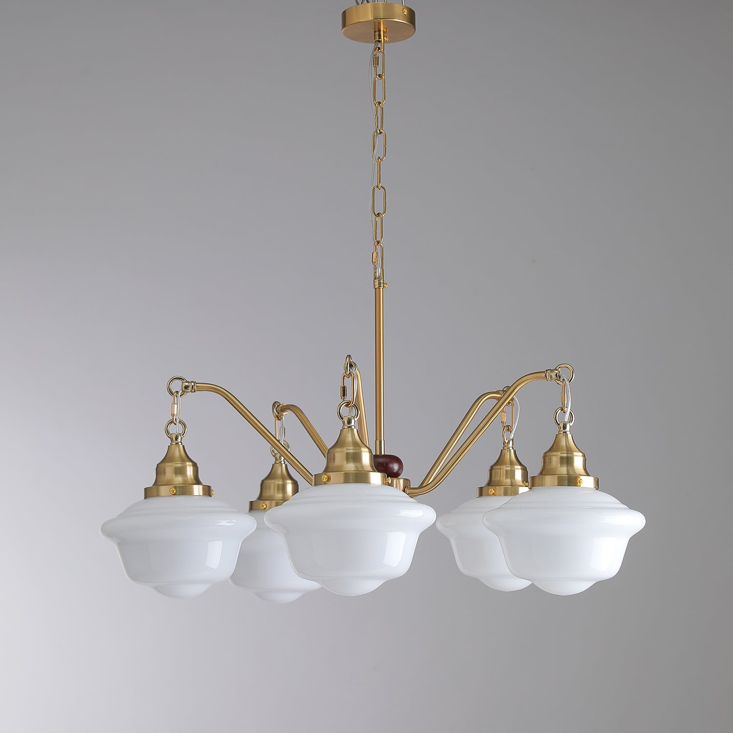 Lustra Chandelier Brass Wood Frosted Glass Classic-Neutral Decor