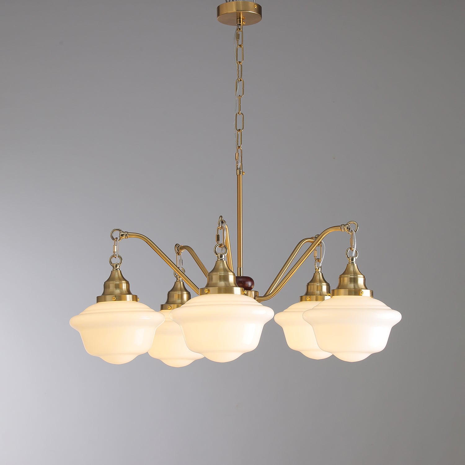 Lustra Chandelier Brass Wood Frosted Glass Classic-Neutral Decor
