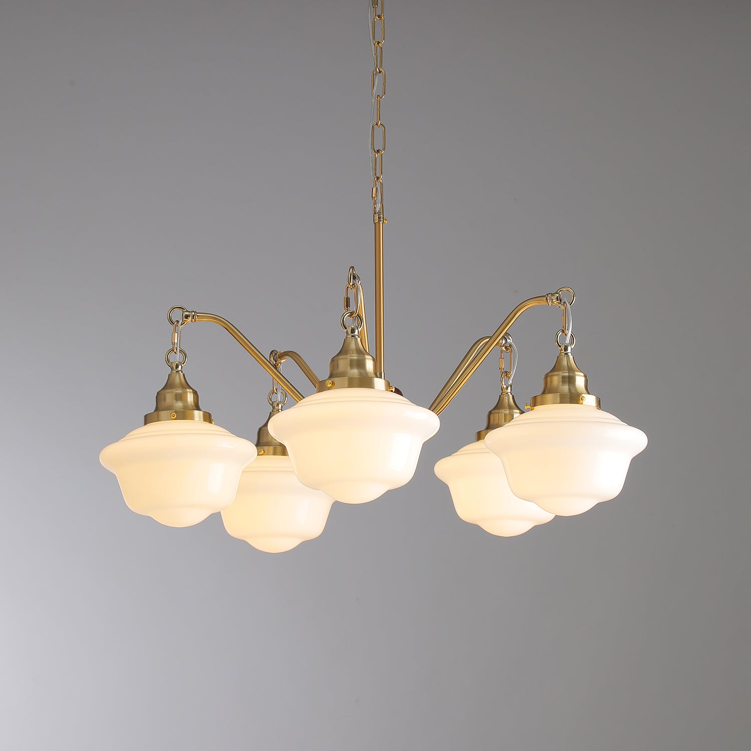 Lustra Chandelier Brass Wood Frosted Glass Classic-Neutral Decor