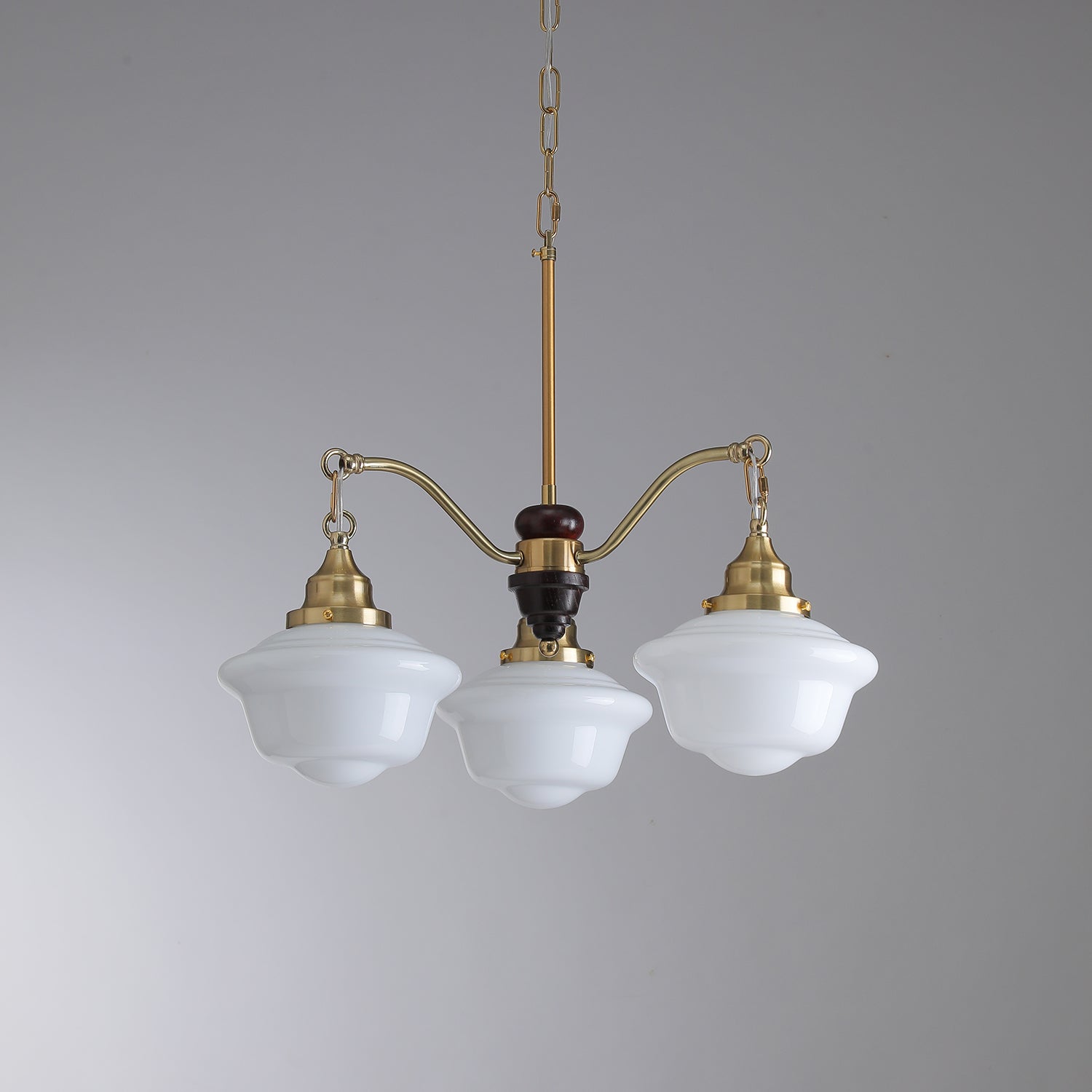 Lustra Chandelier Brass Wood Frosted Glass Classic-Neutral Decor