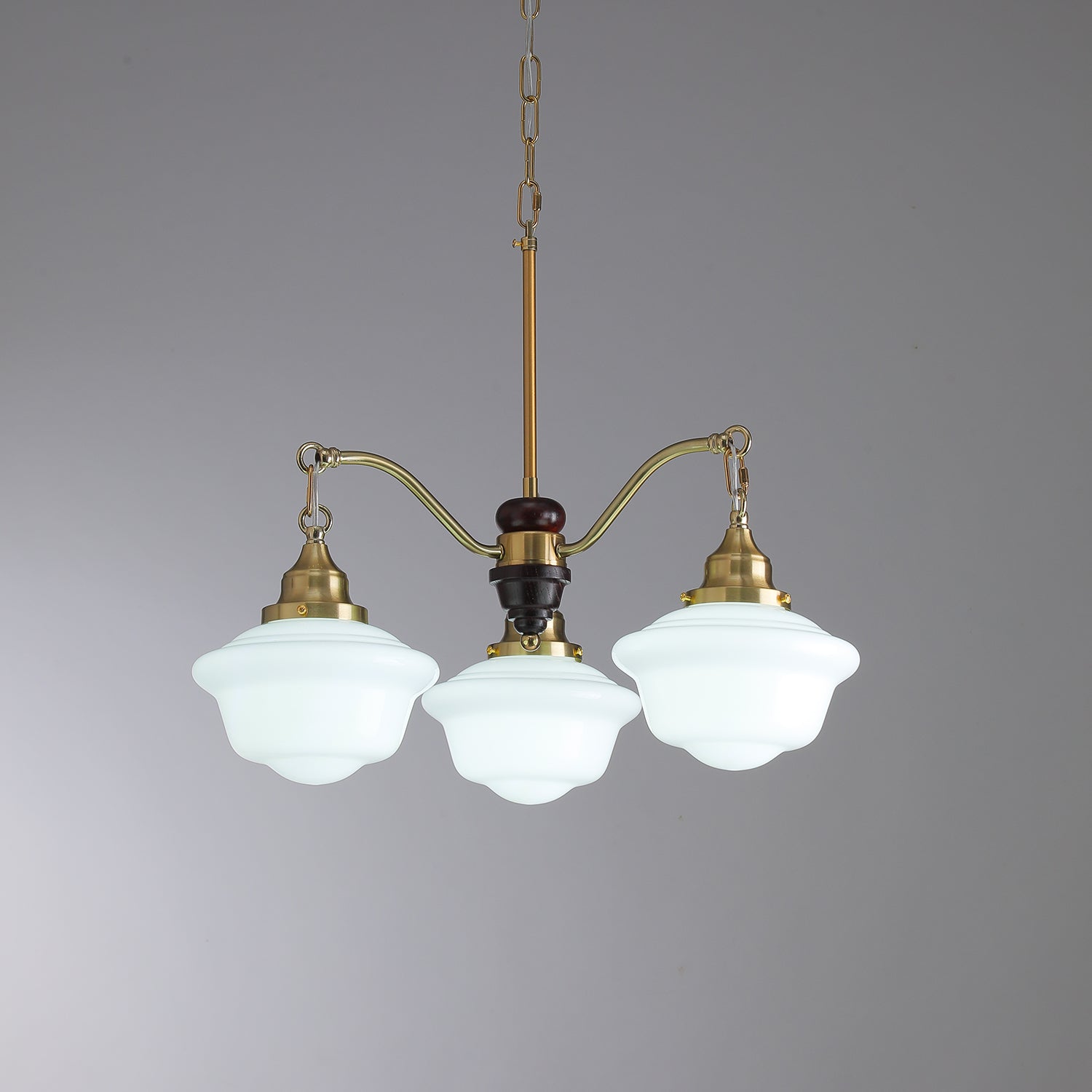 Lustra Chandelier Brass Wood Frosted Glass Classic-Neutral Decor