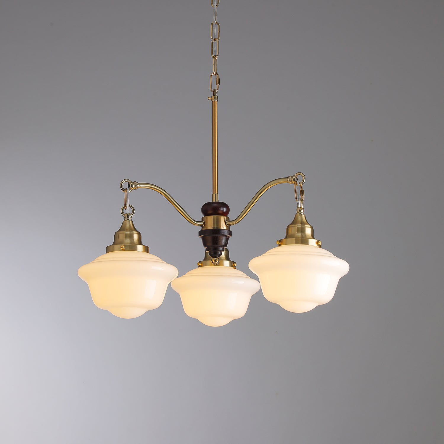 Lustra Chandelier Brass Wood Frosted Glass Classic-Neutral Decor