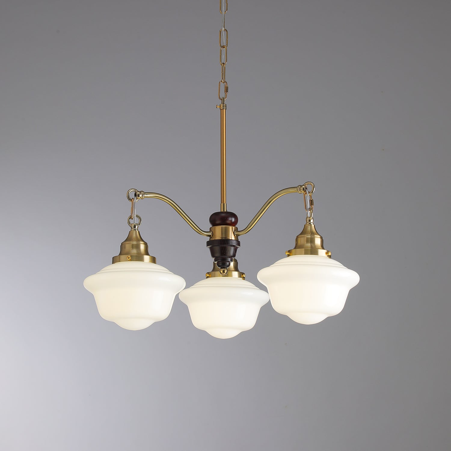 Lustra Chandelier Brass Wood Frosted Glass Classic-Neutral Decor
