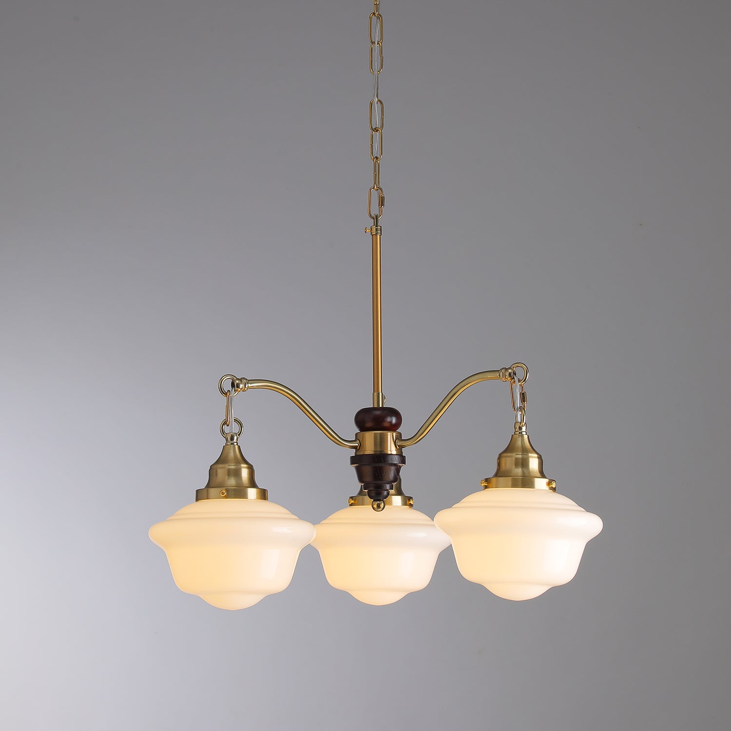 Lustra Chandelier Brass Wood Frosted Glass Classic-Neutral Decor