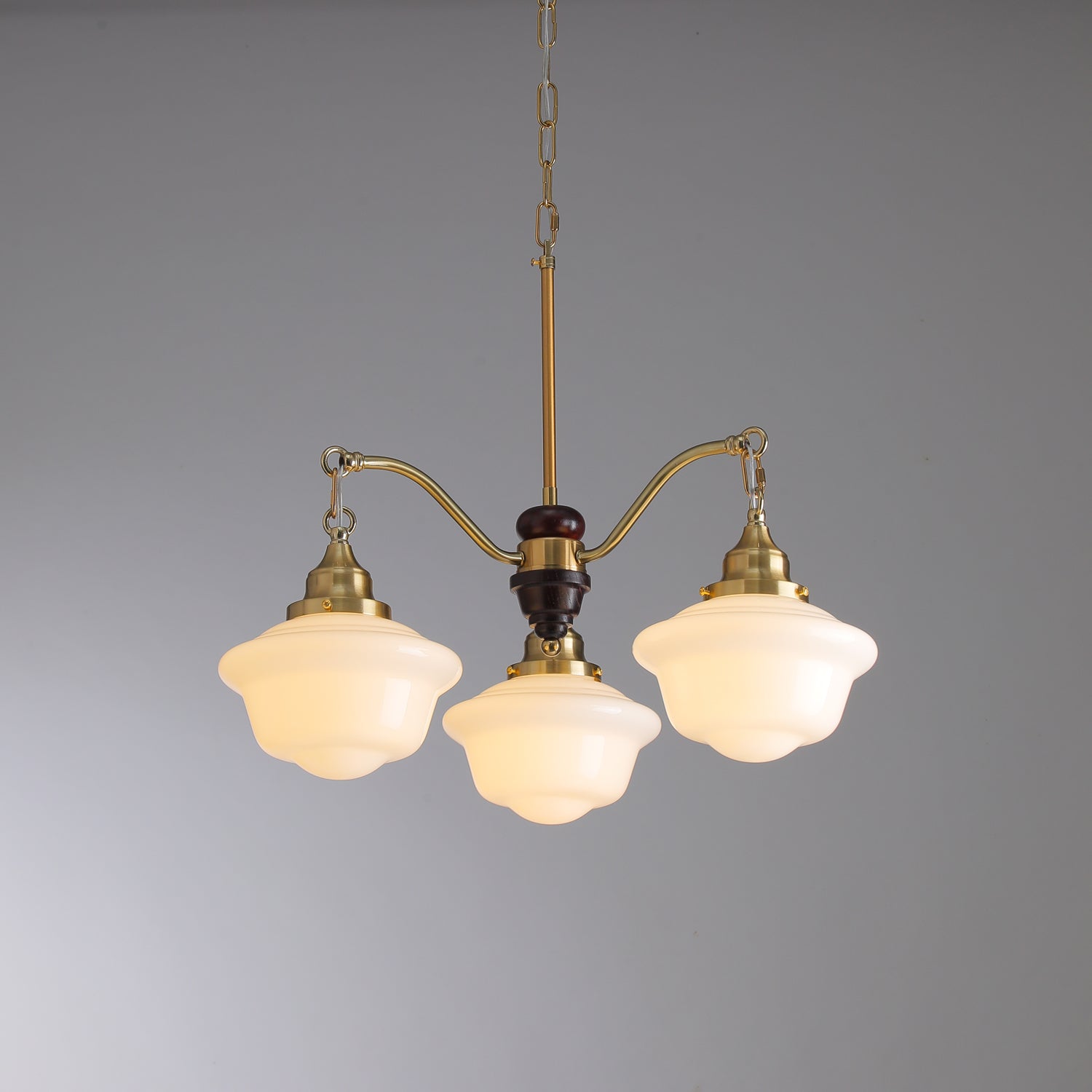 Lustra Chandelier Brass Wood Frosted Glass Classic-Neutral Decor