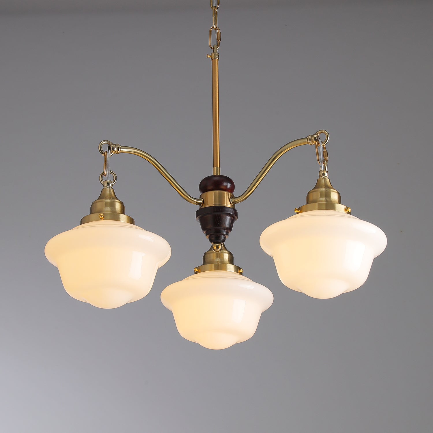 Lustra Chandelier Brass Wood Frosted Glass Classic-Neutral Decor