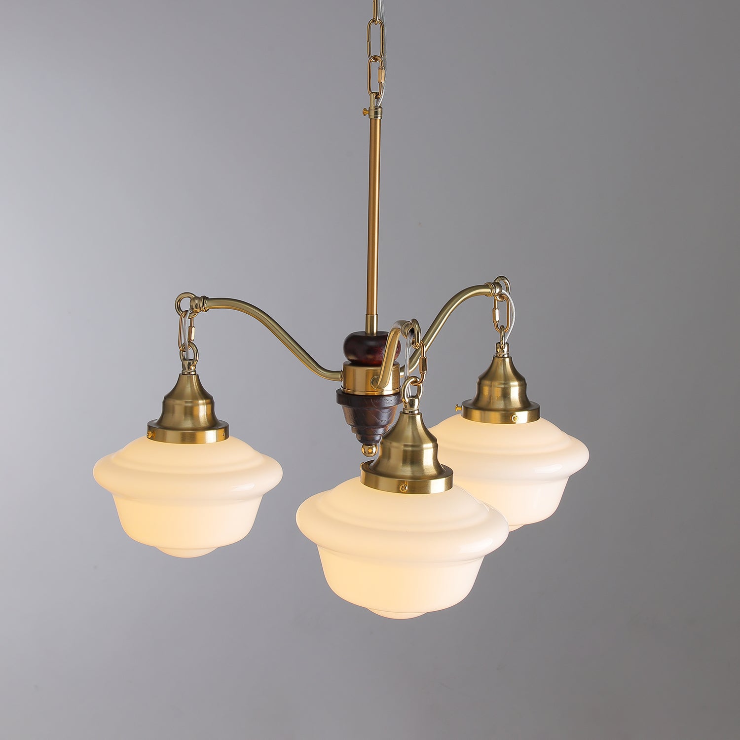 Lustra Chandelier Brass Wood Frosted Glass Classic-Neutral Decor