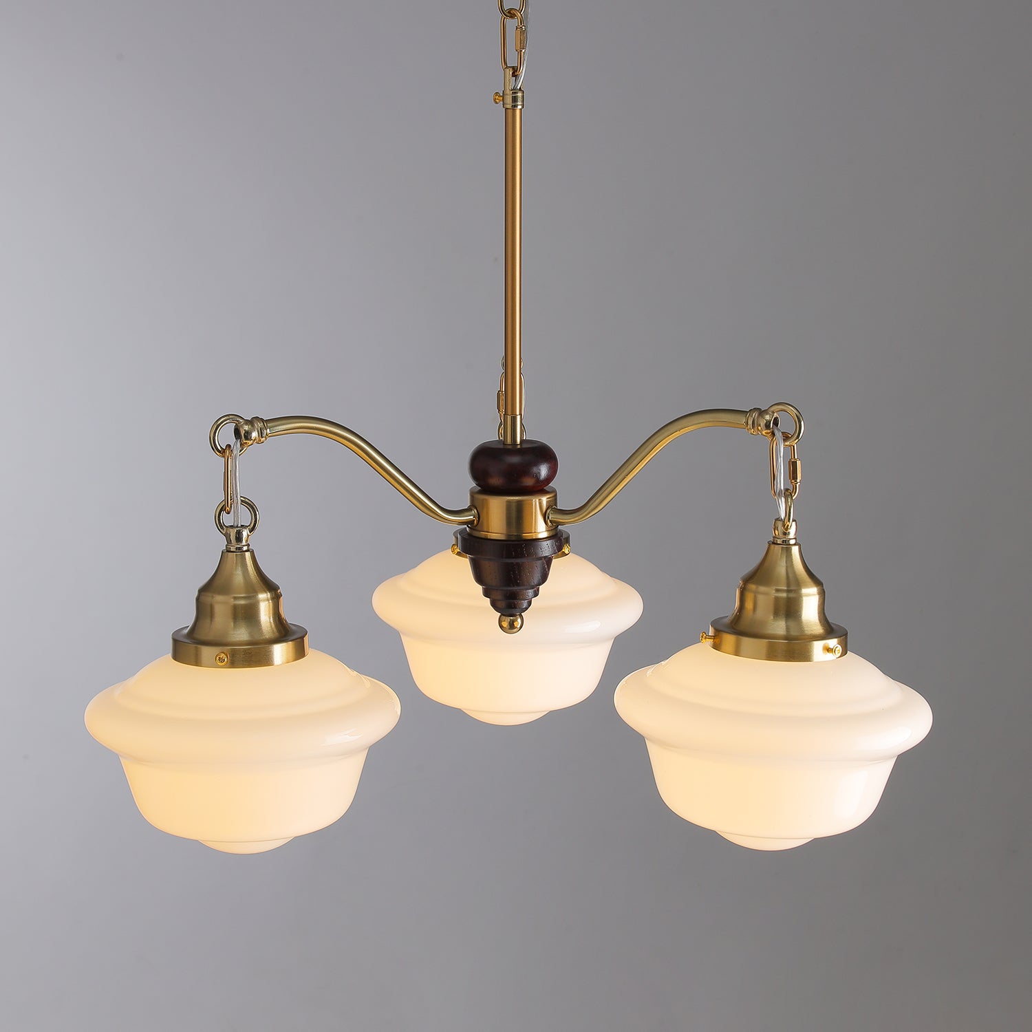 Lustra Chandelier Brass Wood Frosted Glass Classic-Neutral Decor