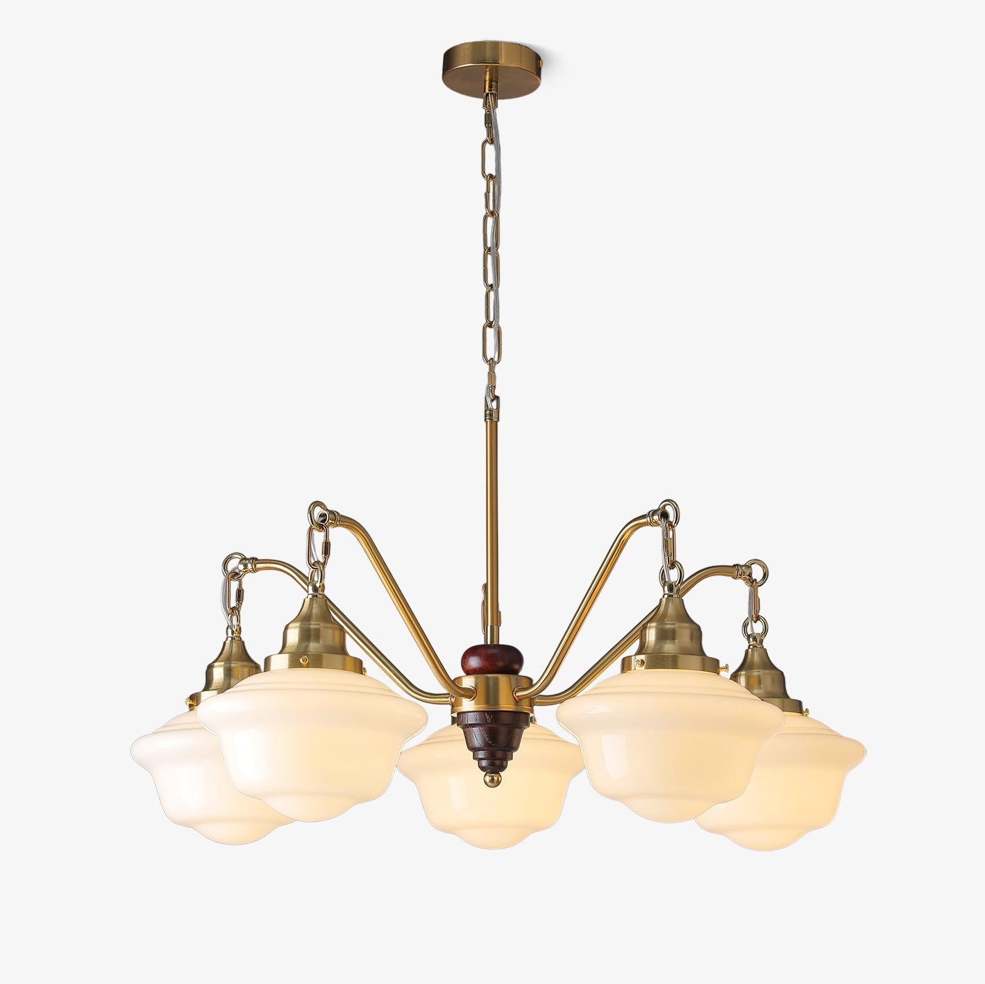 Lustra Chandelier Brass Wood Frosted Glass Classic-Neutral Decor