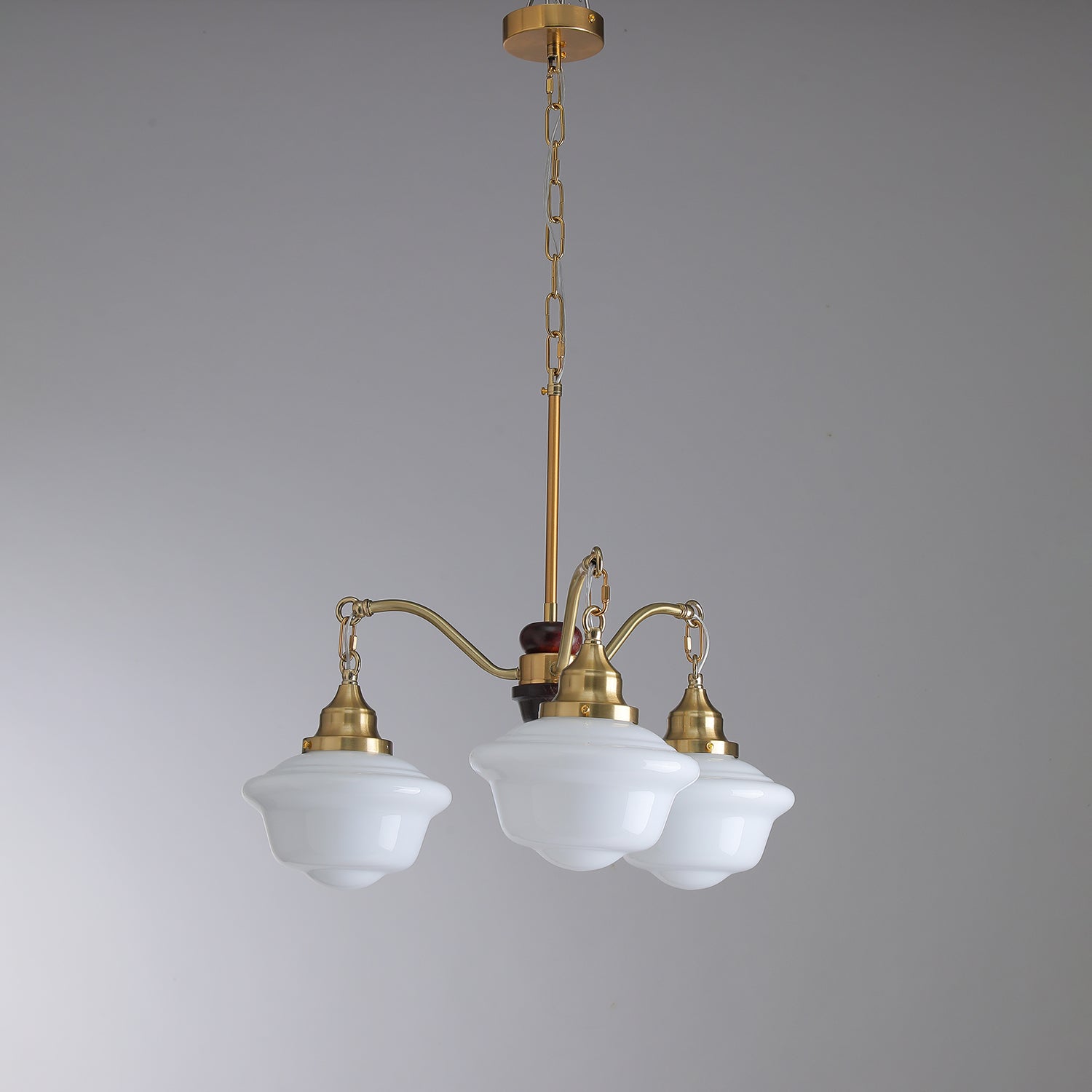 Lustra Chandelier Brass Wood Frosted Glass Classic-Neutral Decor
