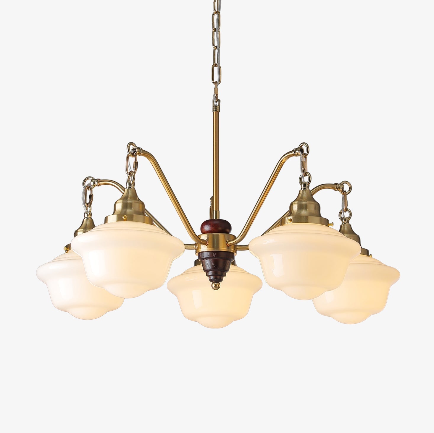 Lustra Chandelier Brass Wood Frosted Glass Classic-Neutral Decor
