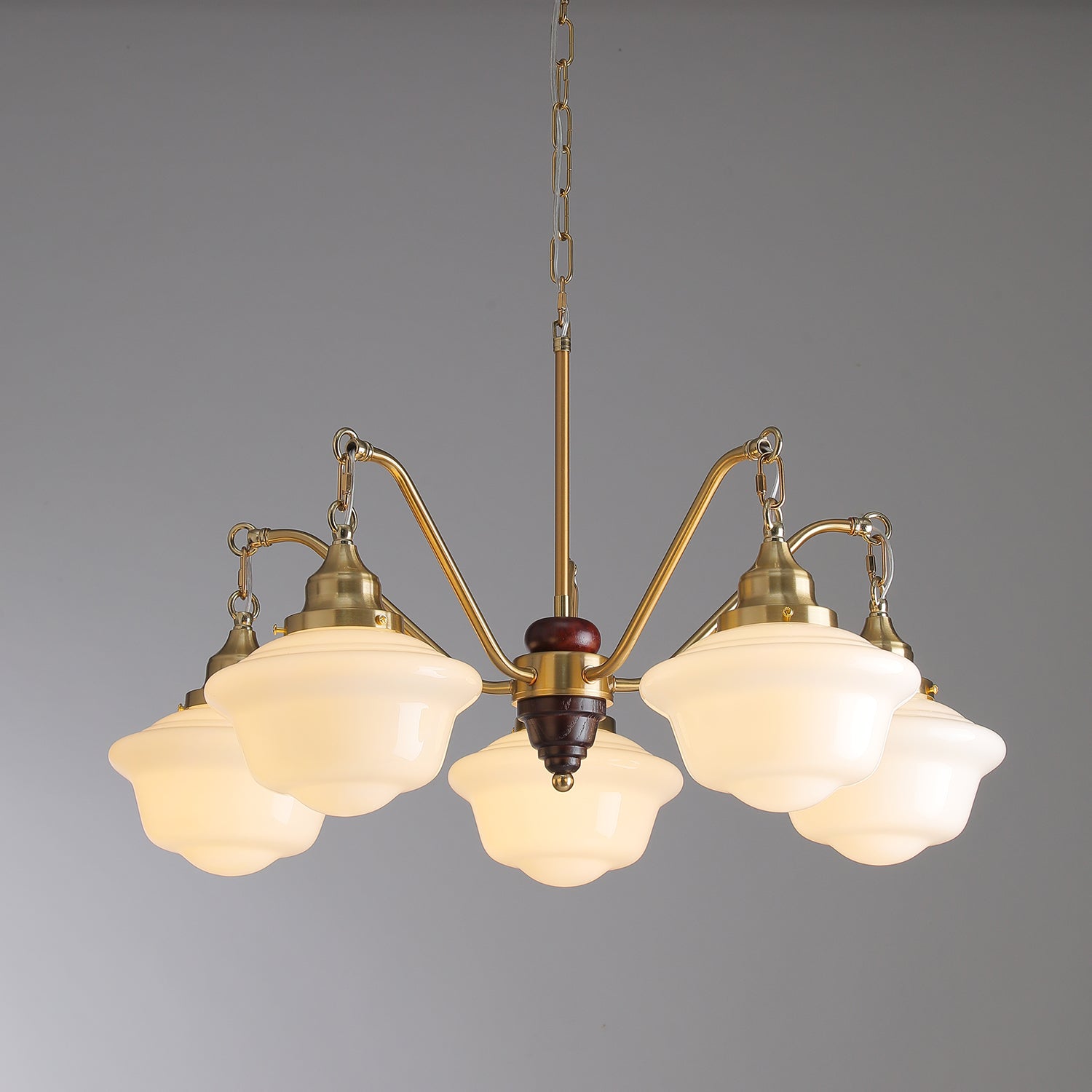 Lustra Chandelier Brass Wood Frosted Glass Classic-Neutral Decor