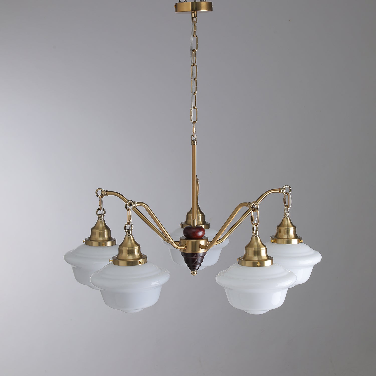 Lustra Chandelier Brass Wood Frosted Glass Classic-Neutral Decor