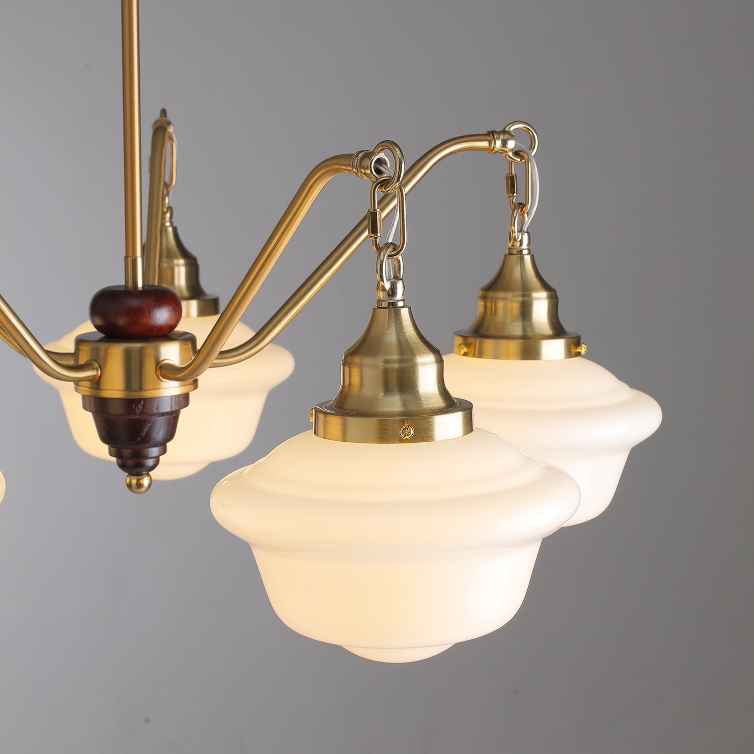 Lustra Chandelier Brass Wood Frosted Glass Classic-Neutral Decor