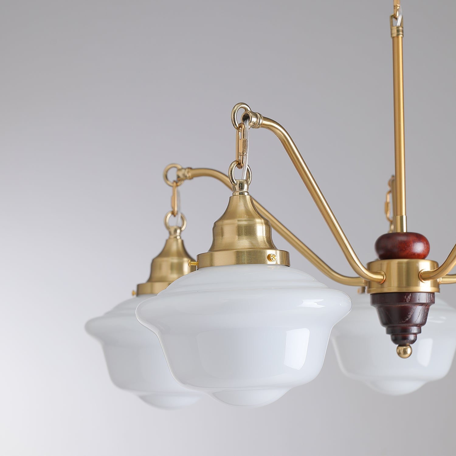 Lustra Chandelier Brass Wood Frosted Glass Classic-Neutral Decor