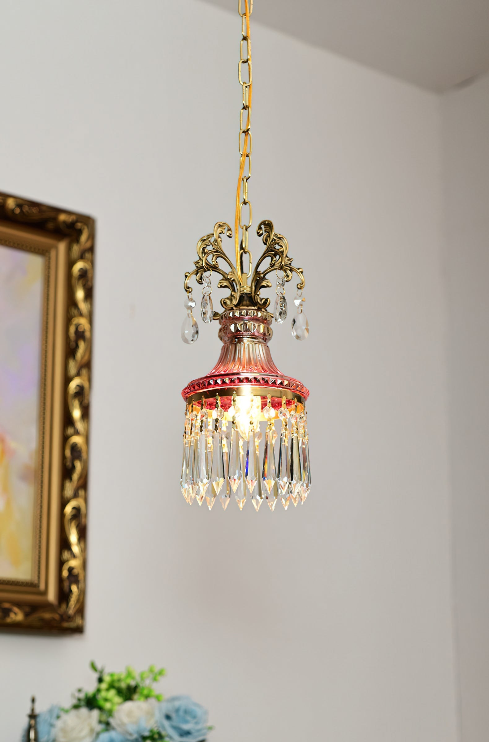Marquise Crystal Pendant Lamp shown from a side angle.