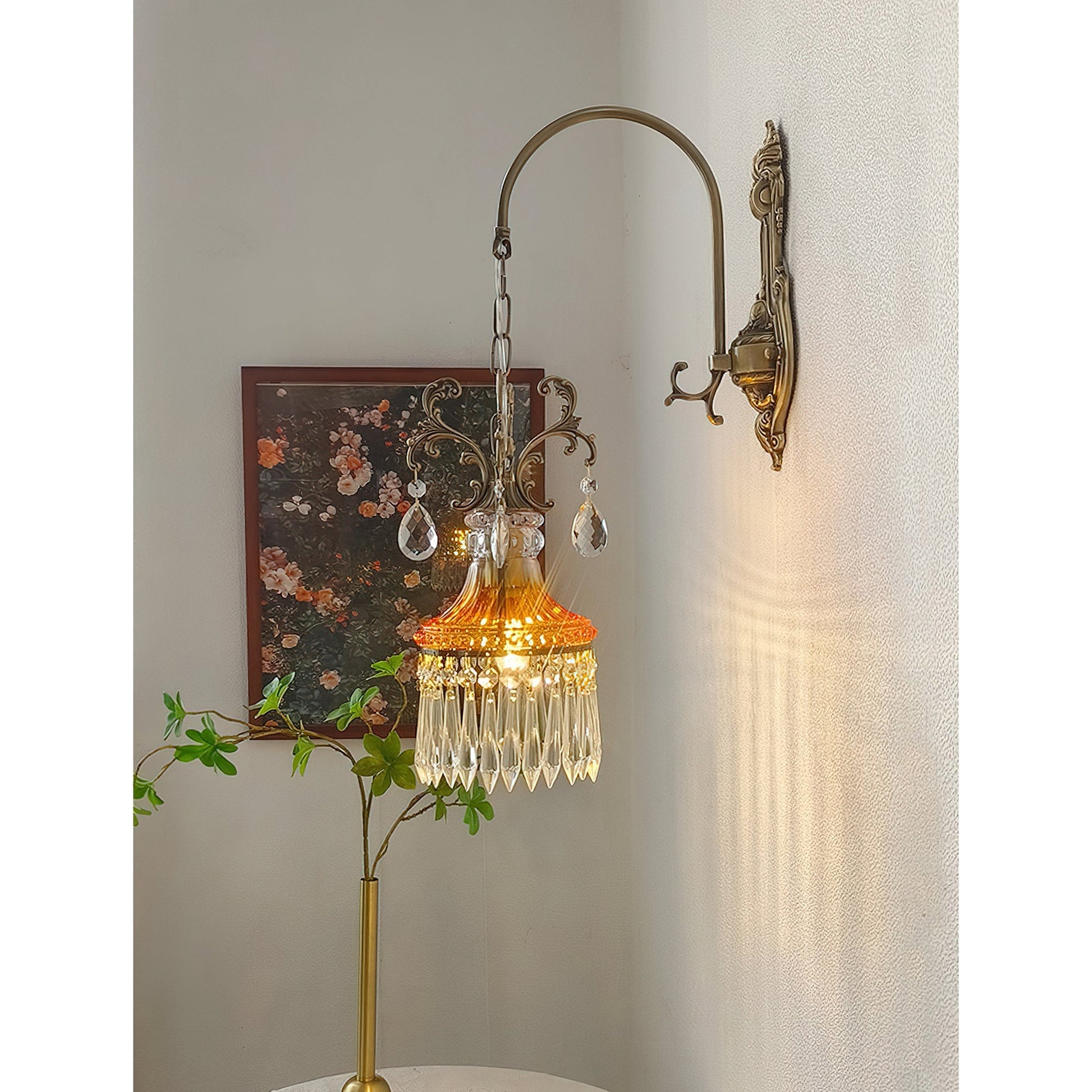 Detail of the brass lamp body and construction.