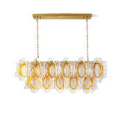 Marrina Long Glass Chandelier with amber and clear petals, front view.