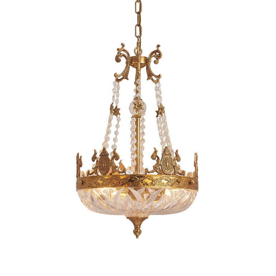 Marselle Chandelier with cast brass frame and crystal swags.