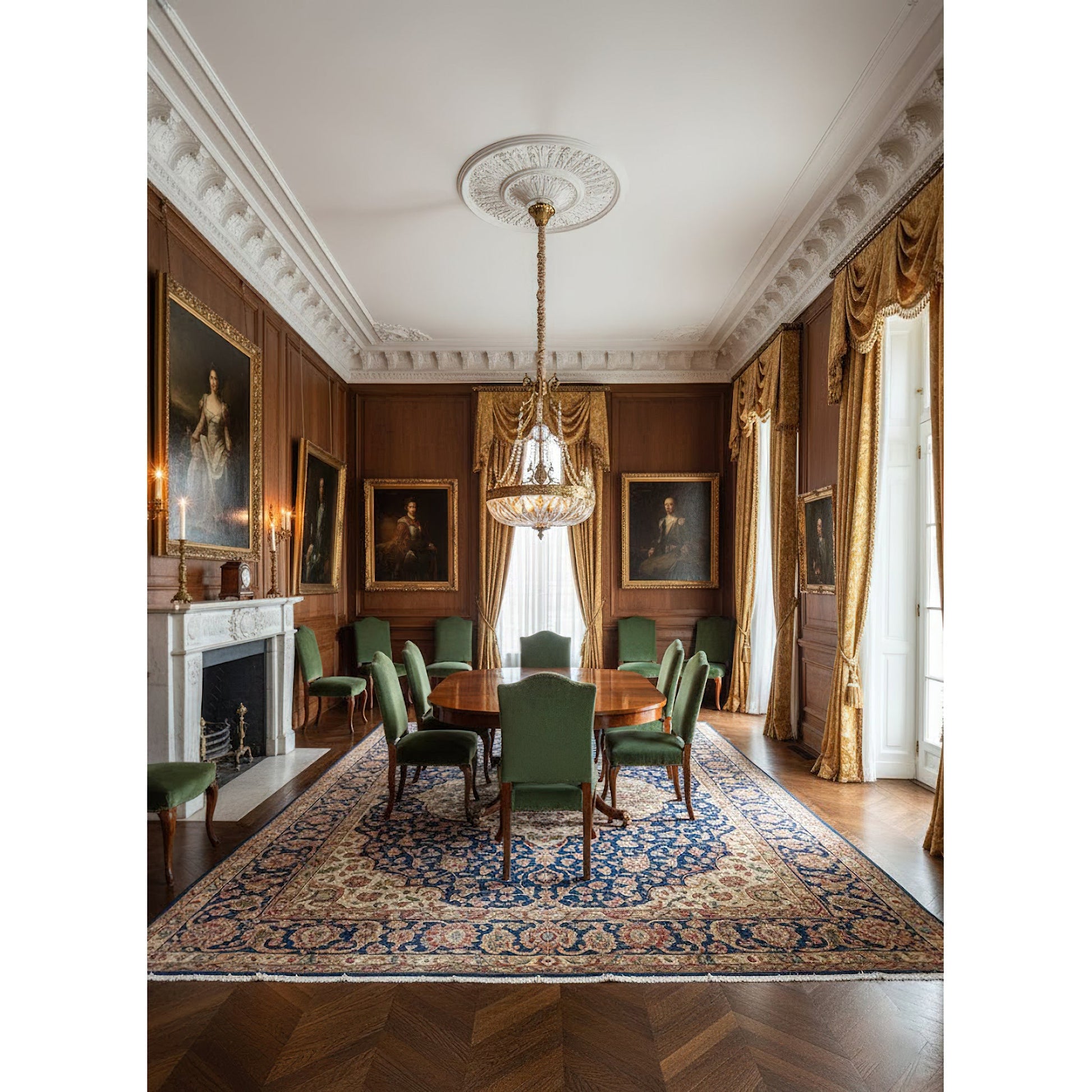 Angled view of the Marselle Chandelier showing the crystal swag drapes.