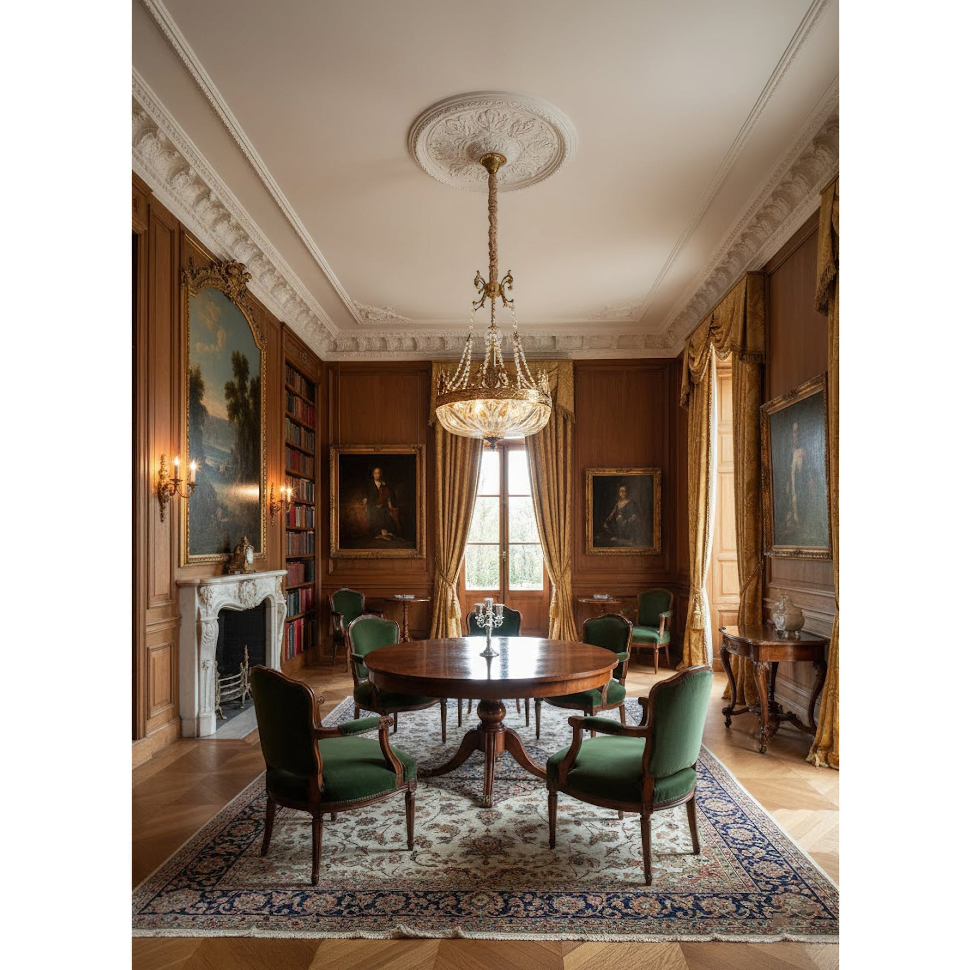 The chandelier shown in a grand entrance hall setting.