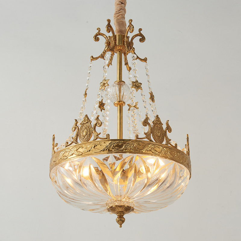 Side profile of the Marselle Chandelier against a neutral wall.