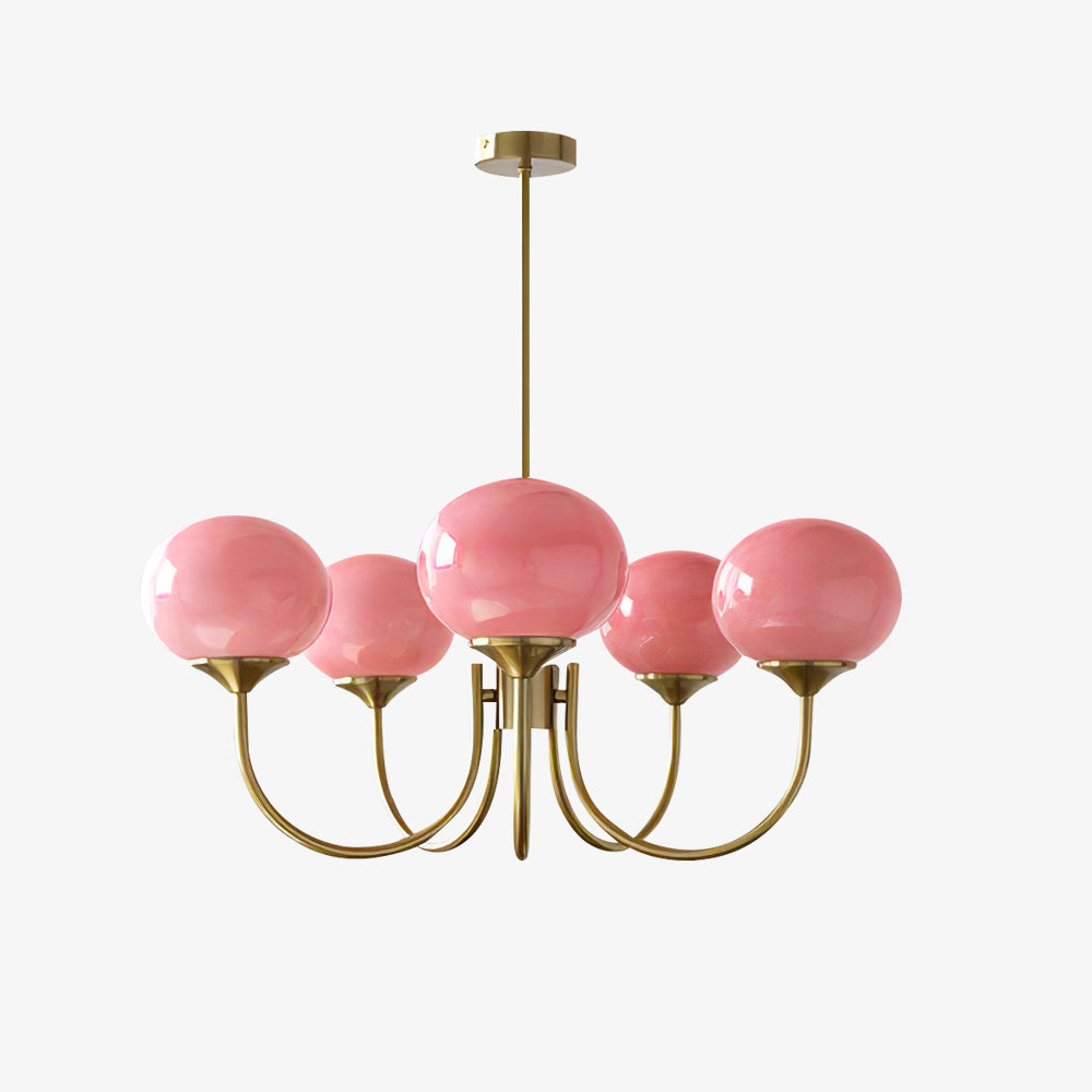 Lustra Chandelier Pink Glass Globe Gold-Neutral Decor