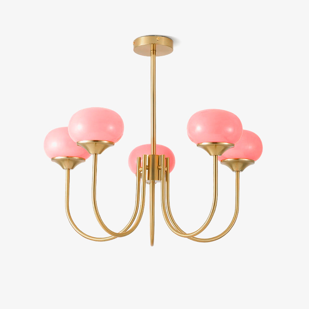 Lustra Chandelier Pink Glass Globe Gold-Neutral Decor