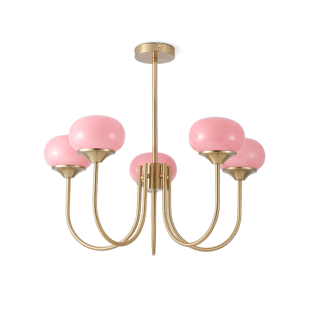 Lustra Chandelier Pink Glass Globe Gold-Neutral Decor