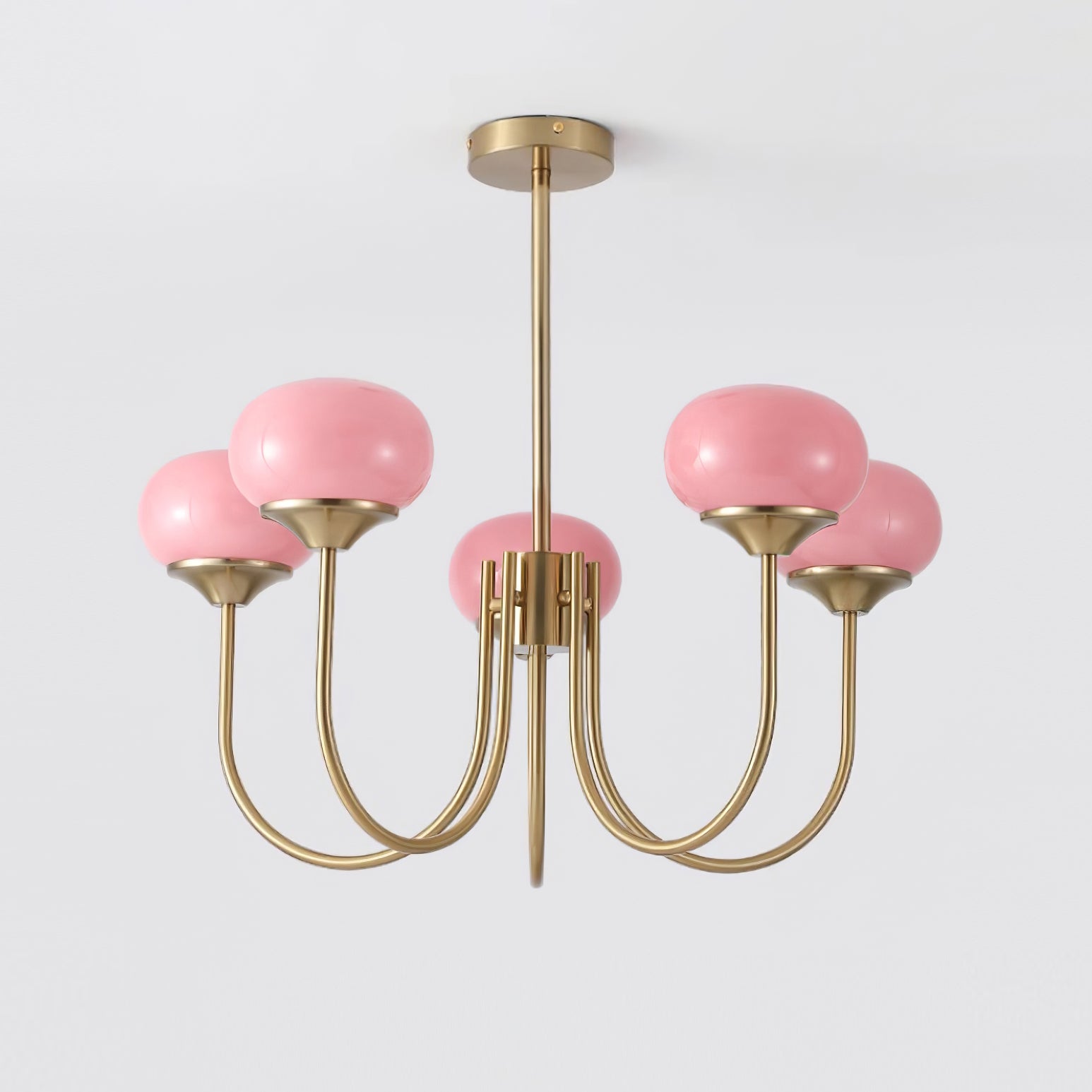 Lustra Chandelier Pink Glass Globe Gold-Neutral Decor