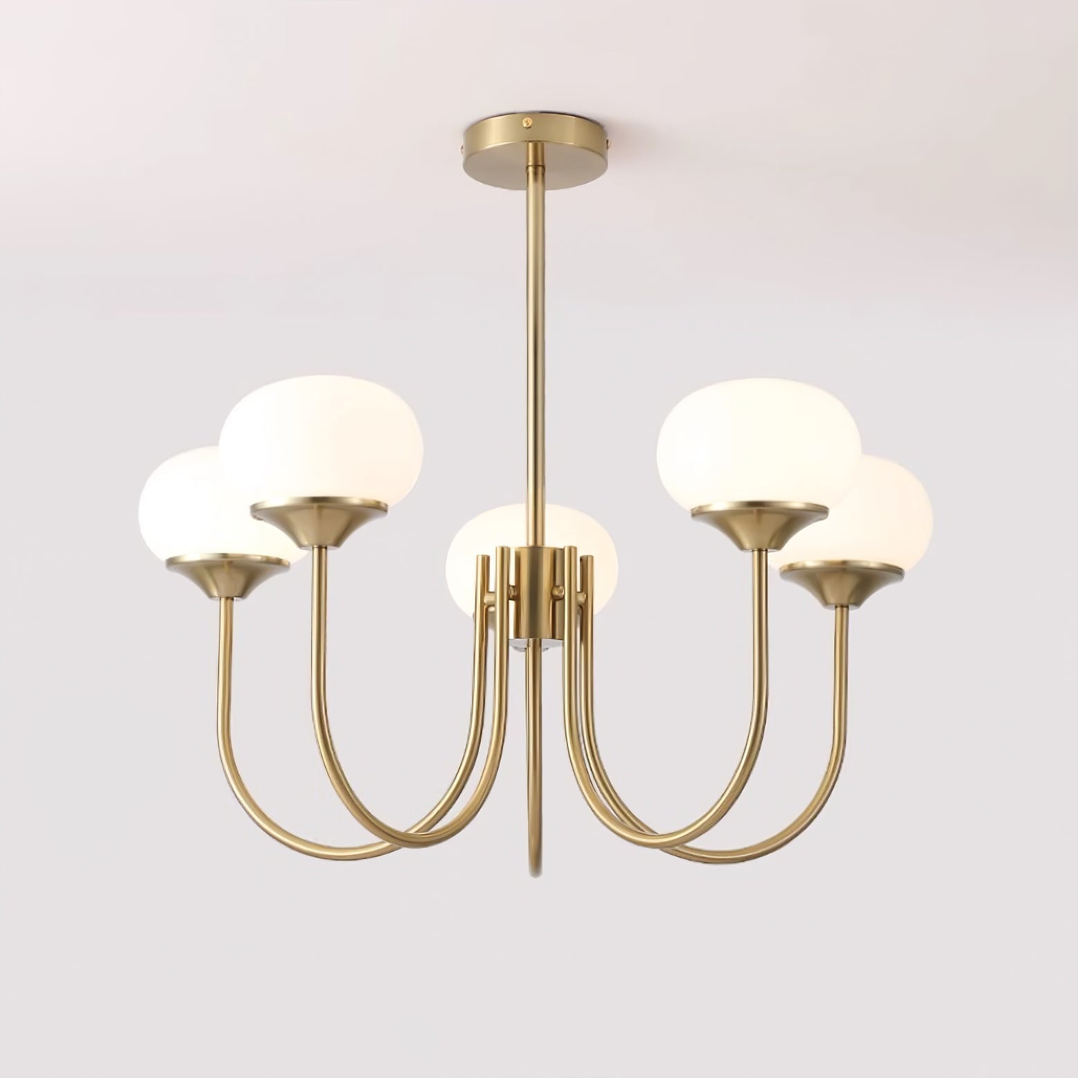 Lustra Chandelier Pink Glass Globe Gold-Neutral Decor