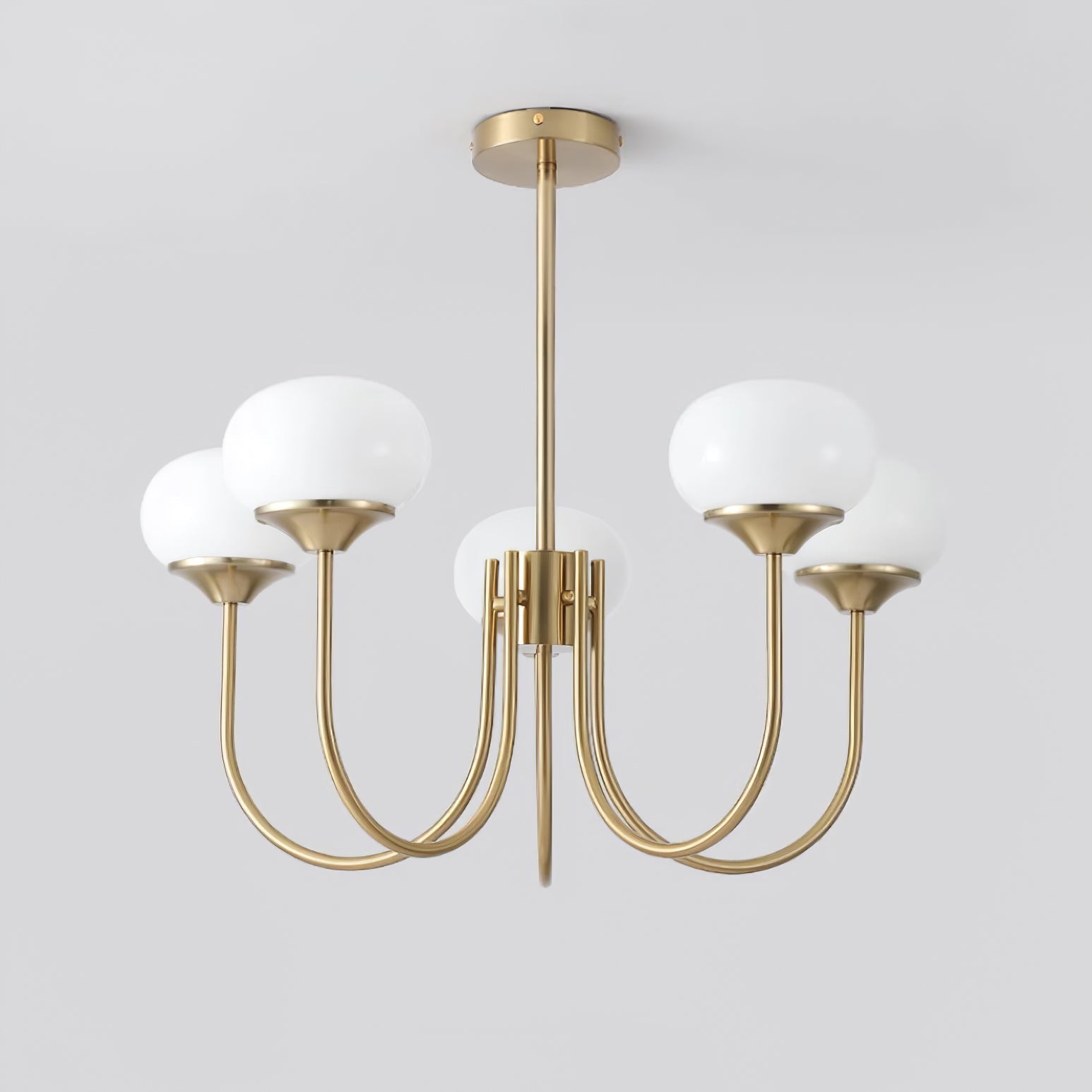 Lustra Chandelier Pink Glass Globe Gold-Neutral Decor
