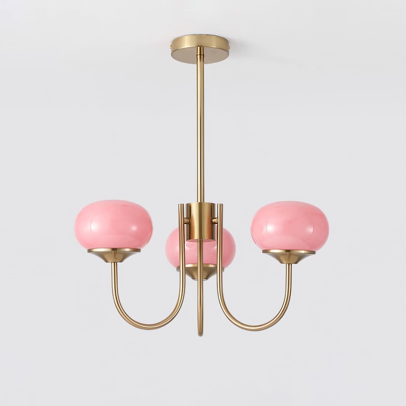 Lustra Chandelier Pink Glass Globe Gold-Neutral Decor