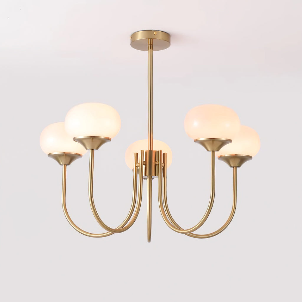 Lustra Chandelier Pink Glass Globe Gold-Neutral Decor