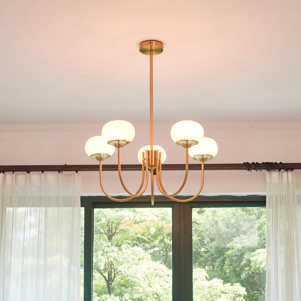 Lustra Chandelier Pink Glass Globe Gold-Neutral Decor