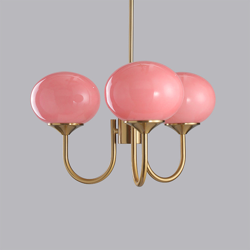 Lustra Chandelier Pink Glass Globe Gold-Neutral Decor