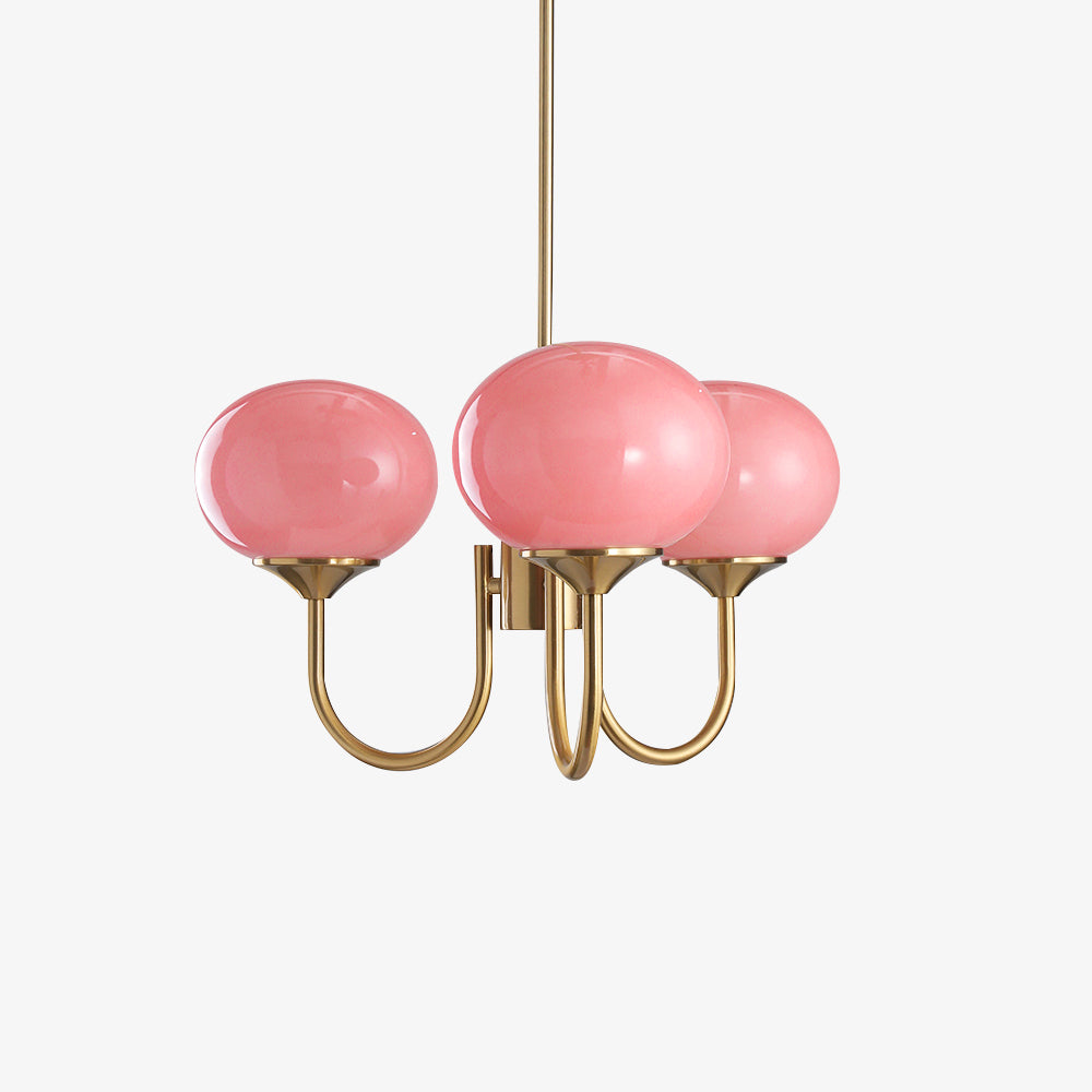 Lustra Chandelier Pink Glass Globe Gold-Neutral Decor