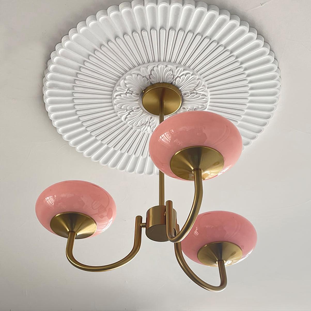 Lustra Chandelier Pink Glass Globe Gold-Neutral Decor