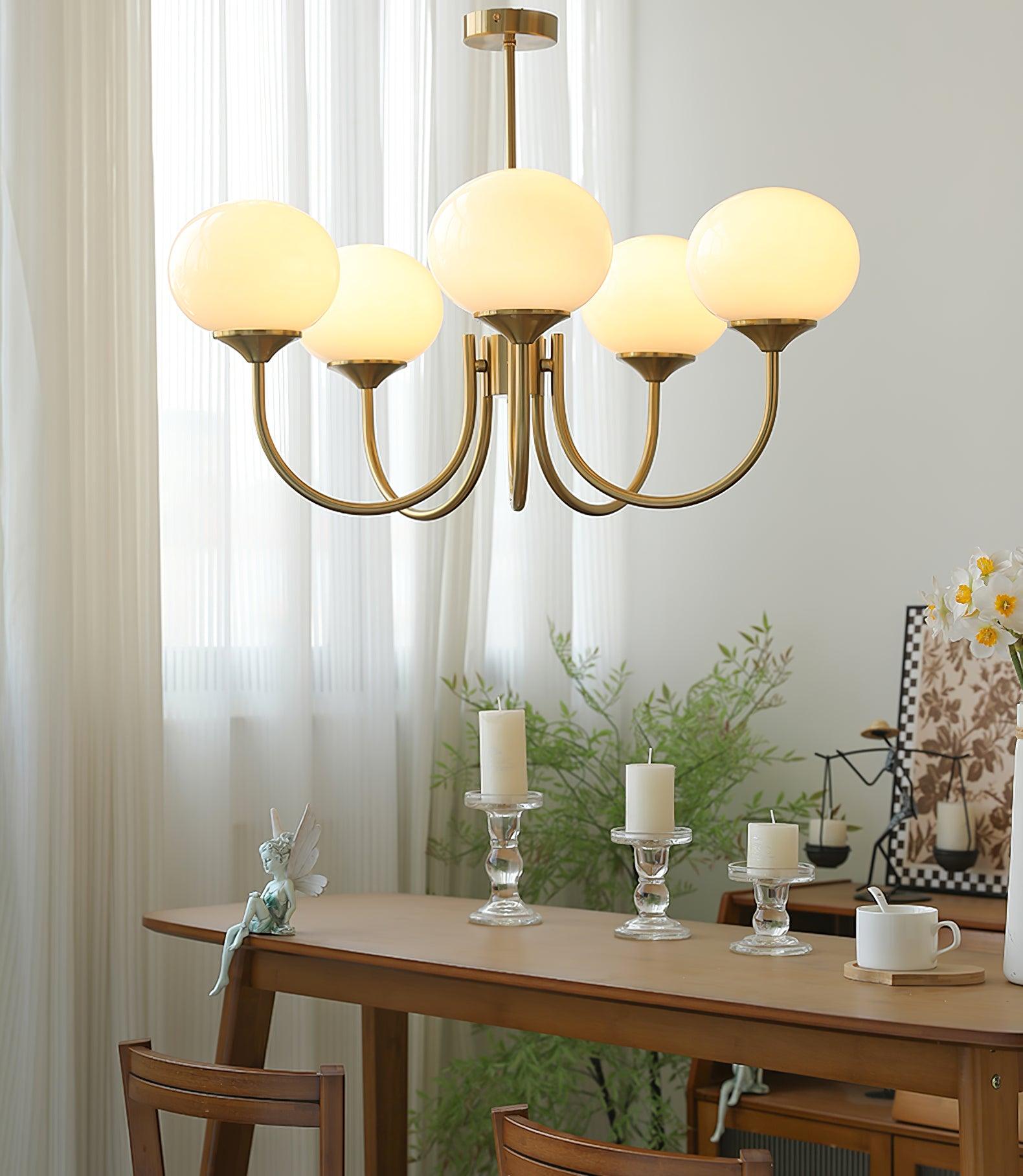 Lustra Chandelier Pink Glass Globe Gold-Neutral Decor