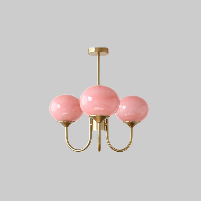 Lustra Chandelier Pink Glass Globe Gold-Neutral Decor