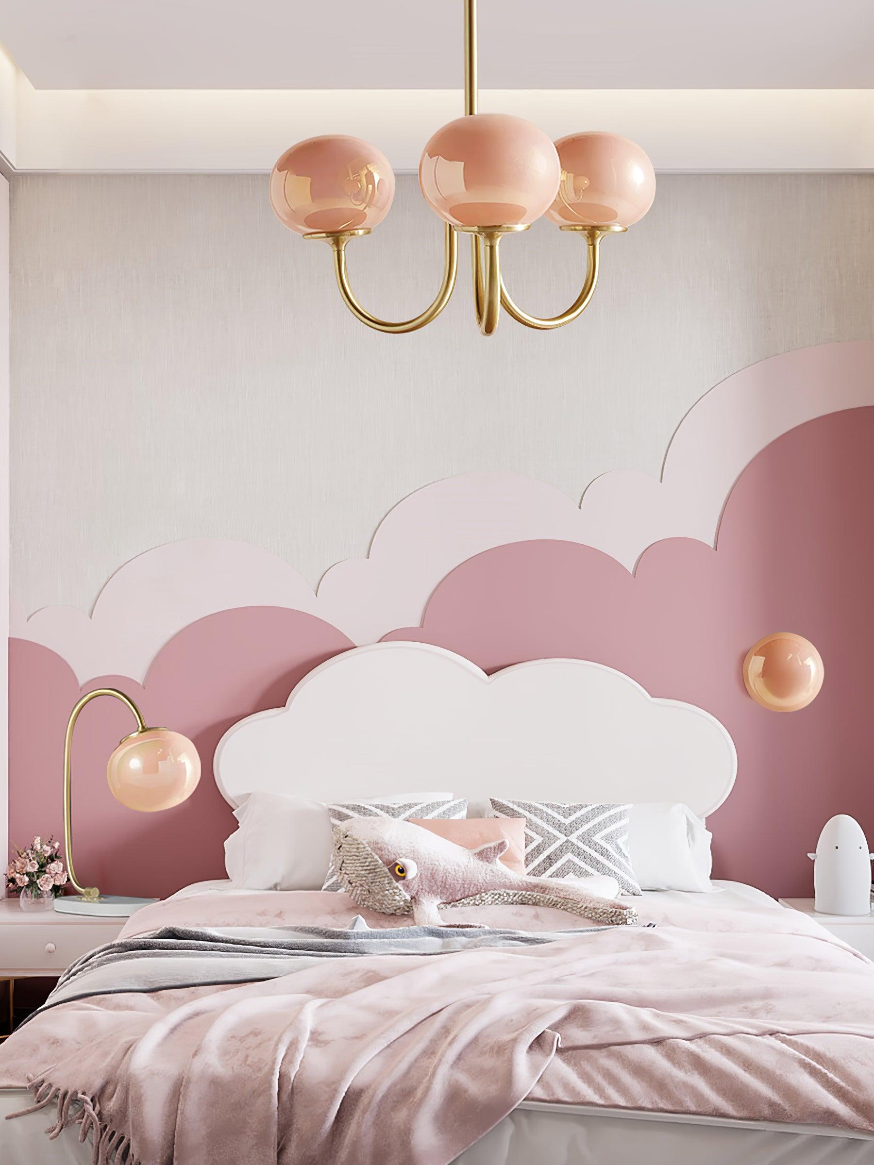 Lustra Chandelier Pink Glass Globe Gold-Neutral Decor