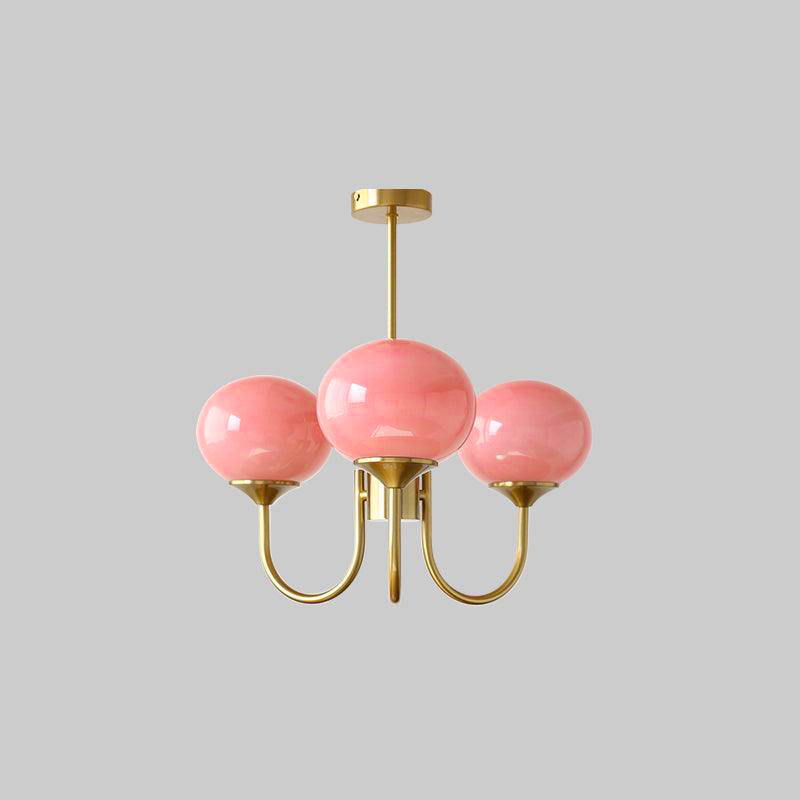 Lustra Chandelier Pink Glass Globe Gold-Neutral Decor