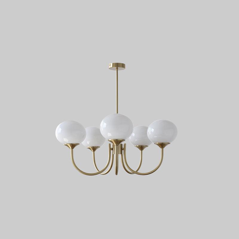 Lustra Chandelier Pink Glass Globe Gold-Neutral Decor