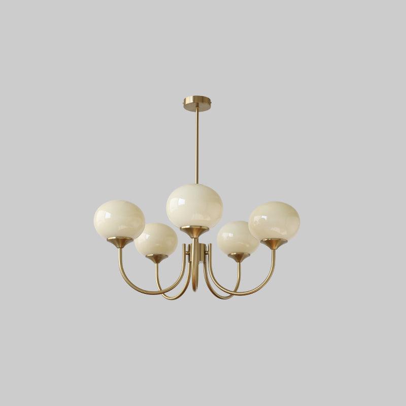 Lustra Chandelier Pink Glass Globe Gold-Neutral Decor