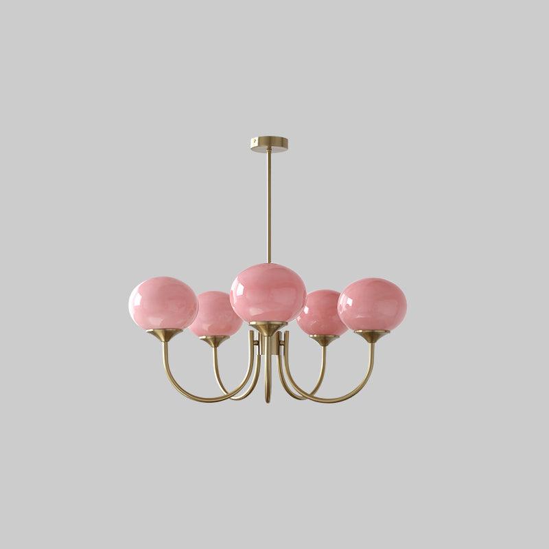 Lustra Chandelier Pink Glass Globe Gold-Neutral Decor