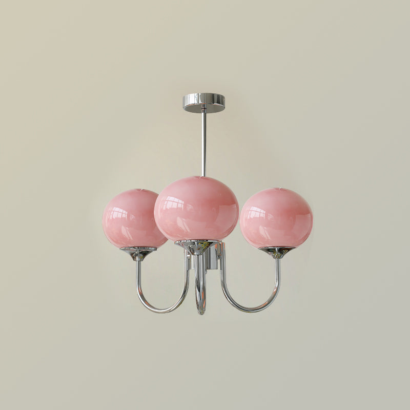 Lustra Chandelier Pink Glass Globe Gold-Neutral Decor