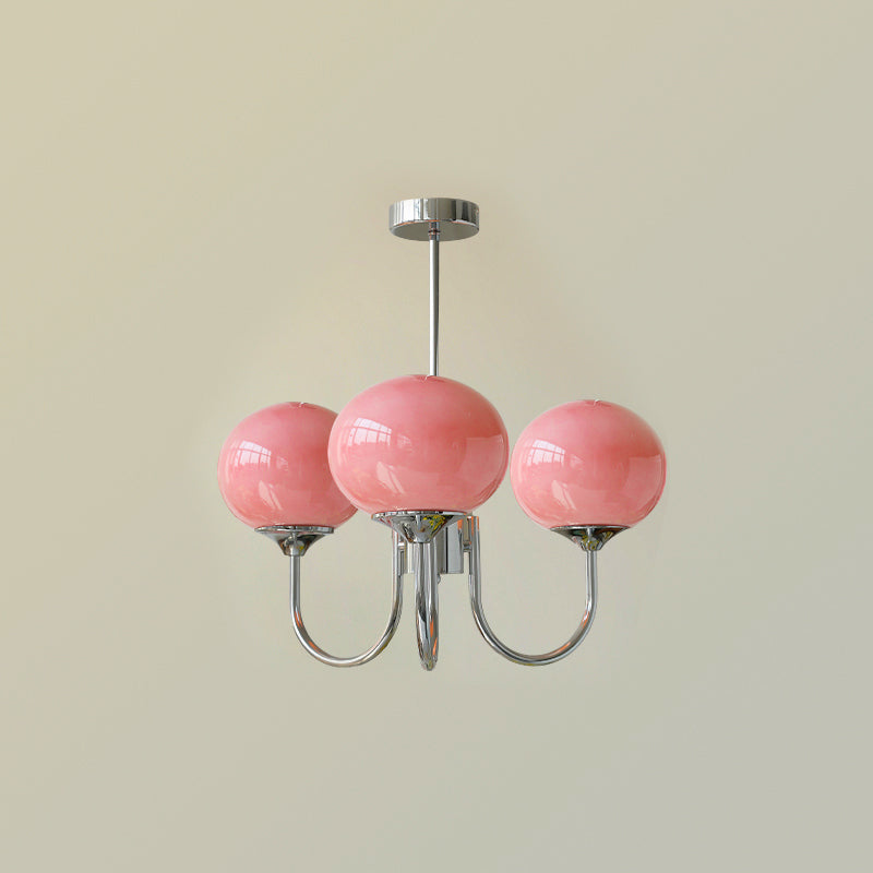 Lustra Chandelier Pink Glass Globe Gold-Neutral Decor