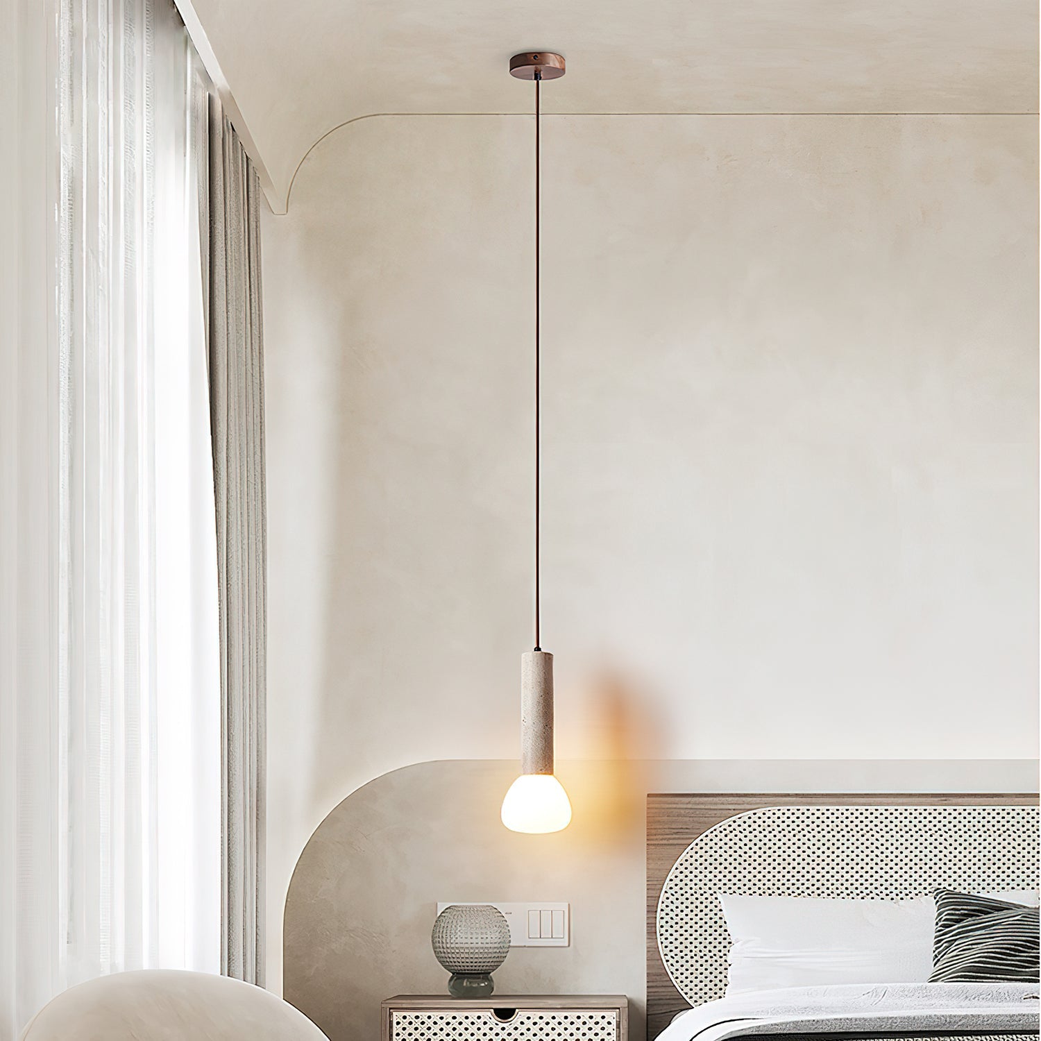 Beia Minimalist Travertine Pendant Light-Neutral Decor
