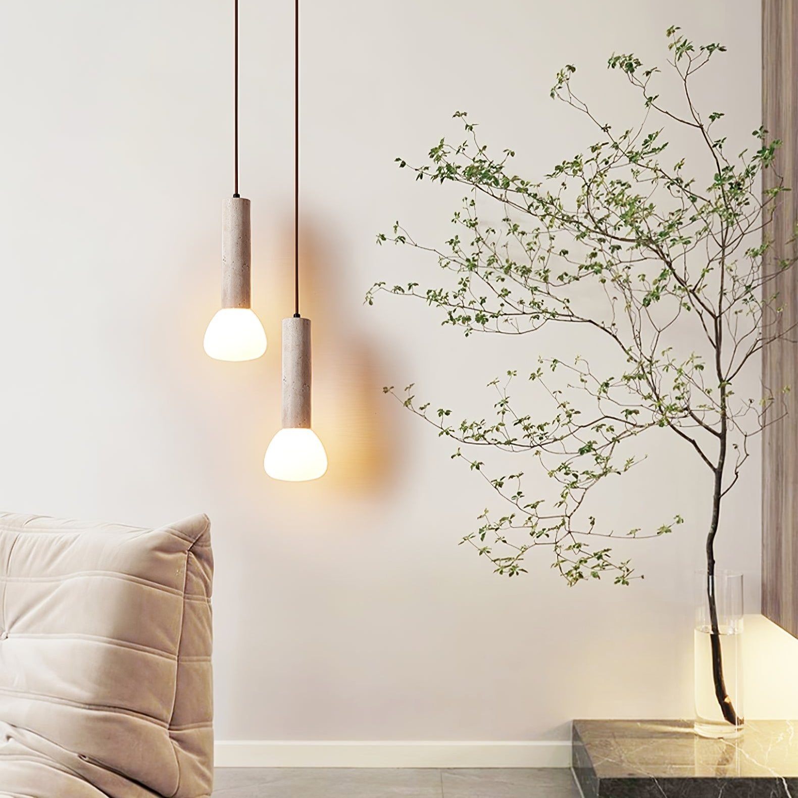 Beia Minimalist Travertine Pendant Light-Neutral Decor
